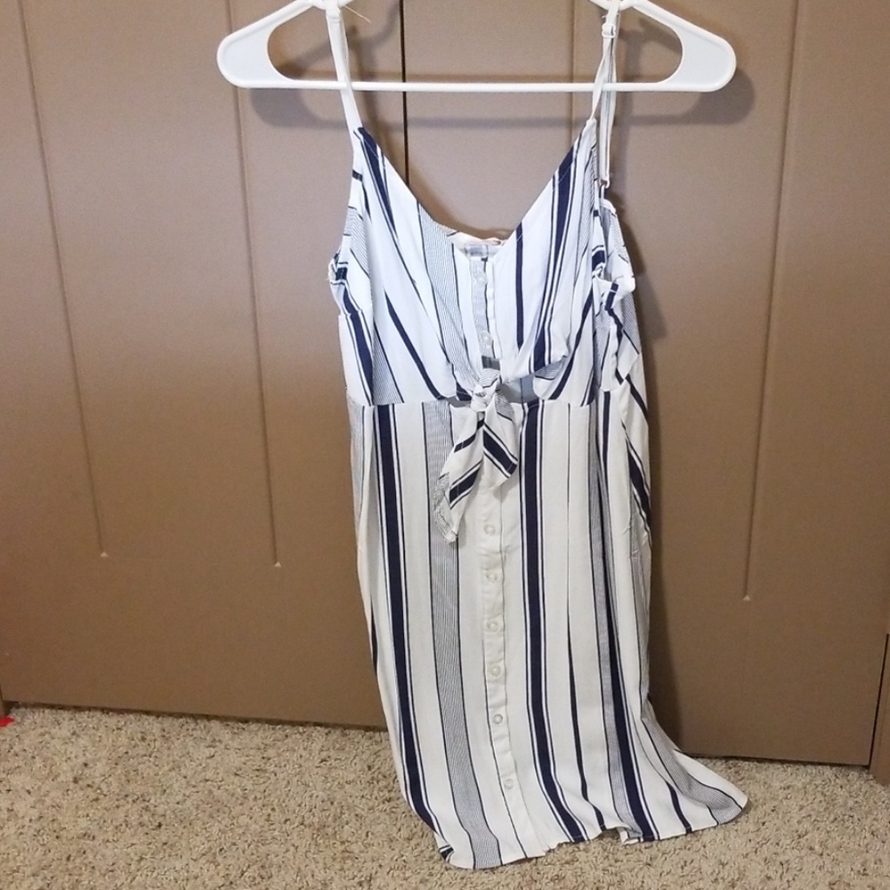 Navy striped tie front dress